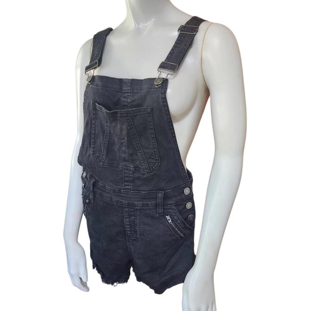 Kancan Black Denim Short Overalls for Women (S)